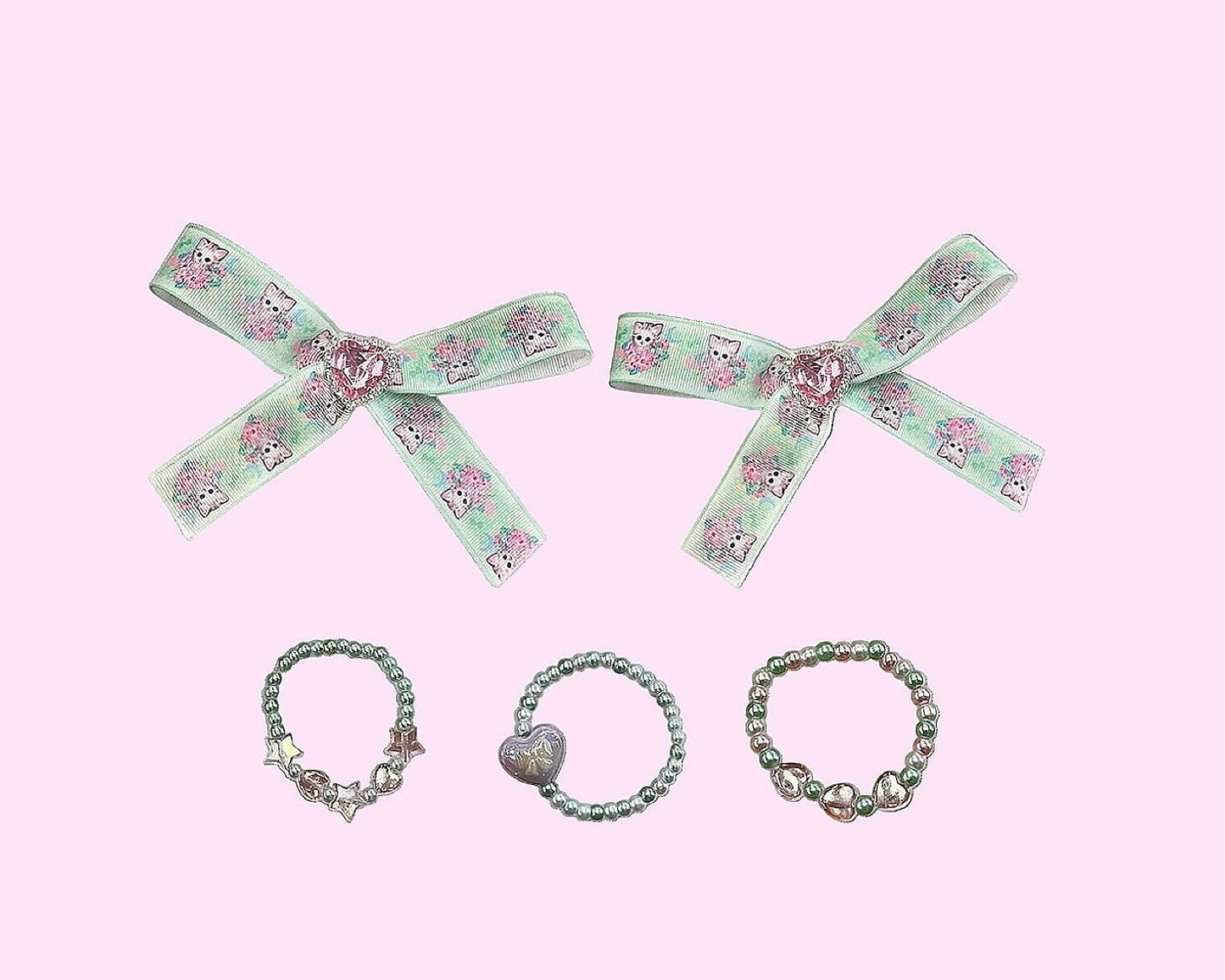 Créme de la Mint bow & bracelet set